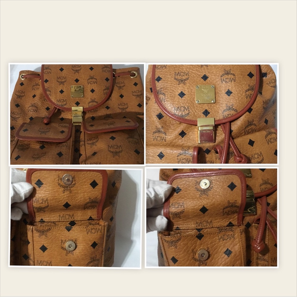 Authentic Mcm Cognac Backpack Drawstring With Log… - image 5